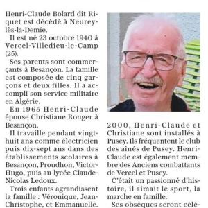 Henri-Claude Bolard n'est plu