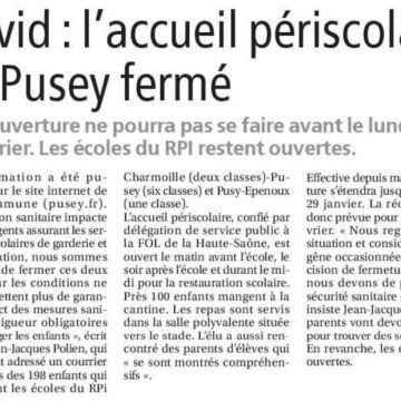 Revue de presse : Covid : l'accueil périscolaire de Pusey fermé